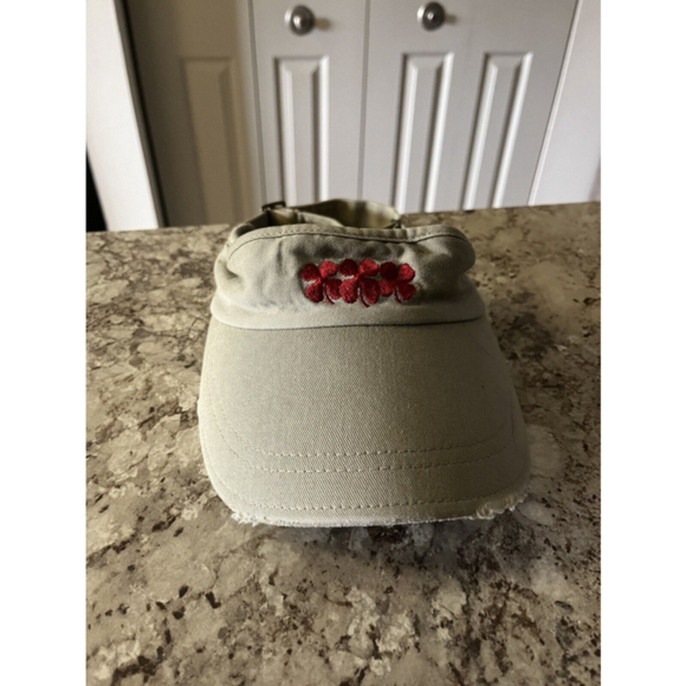 Vintage LUCKY BRAND Distressed Beige Adjustable Visor Cap‎ Clover Golfing Y2K